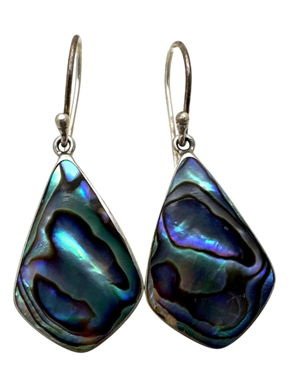 Sterling Silver Abalone Shell Drop Earrings Teardrop Shape Handcrafted Jewelry